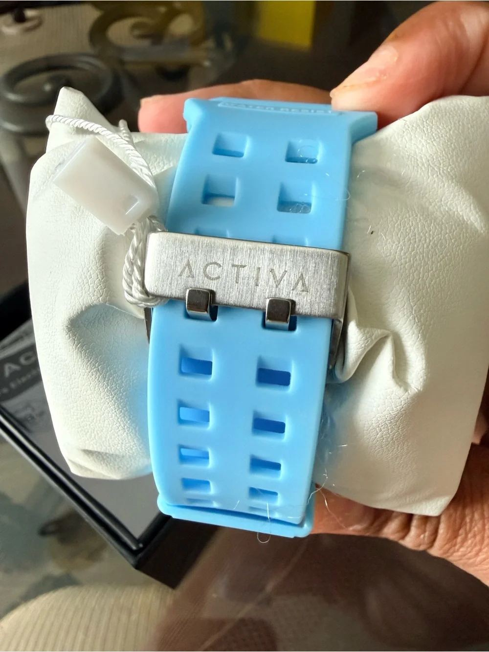 Activa White and Light Blue Sport Digital Watch with Orange Accent